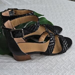 Franco Sarto Black Woven Strappy Sandals Business Casual Summer Shoes